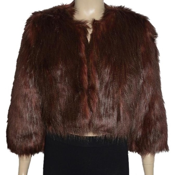 INC INTERNATIONAL CONCEPTS BURGUNDY FUR JACKET - Picture 1 of 7